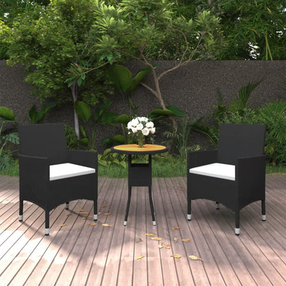 Set Bistrot da Giardino 3 pz Polyrattan e Legno Massello Nero - homemem39