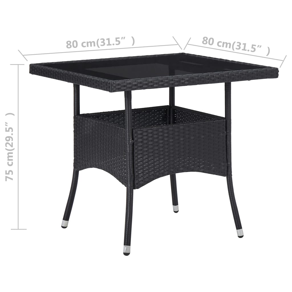Set Pranzo da Giardino 3pz in Polyrattan e Vetro Temperato Nero - homemem39