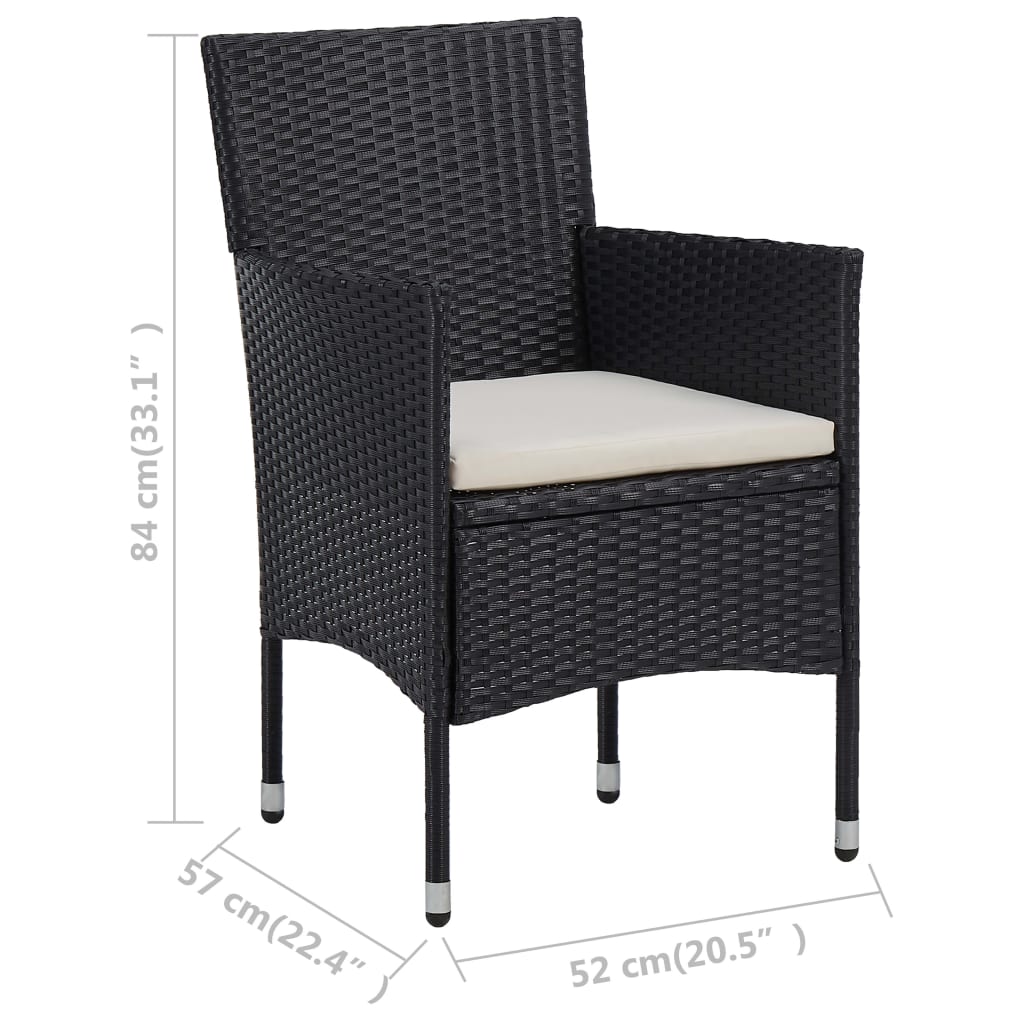 Set Pranzo da Giardino 3pz in Polyrattan e Vetro Temperato Nero - homemem39