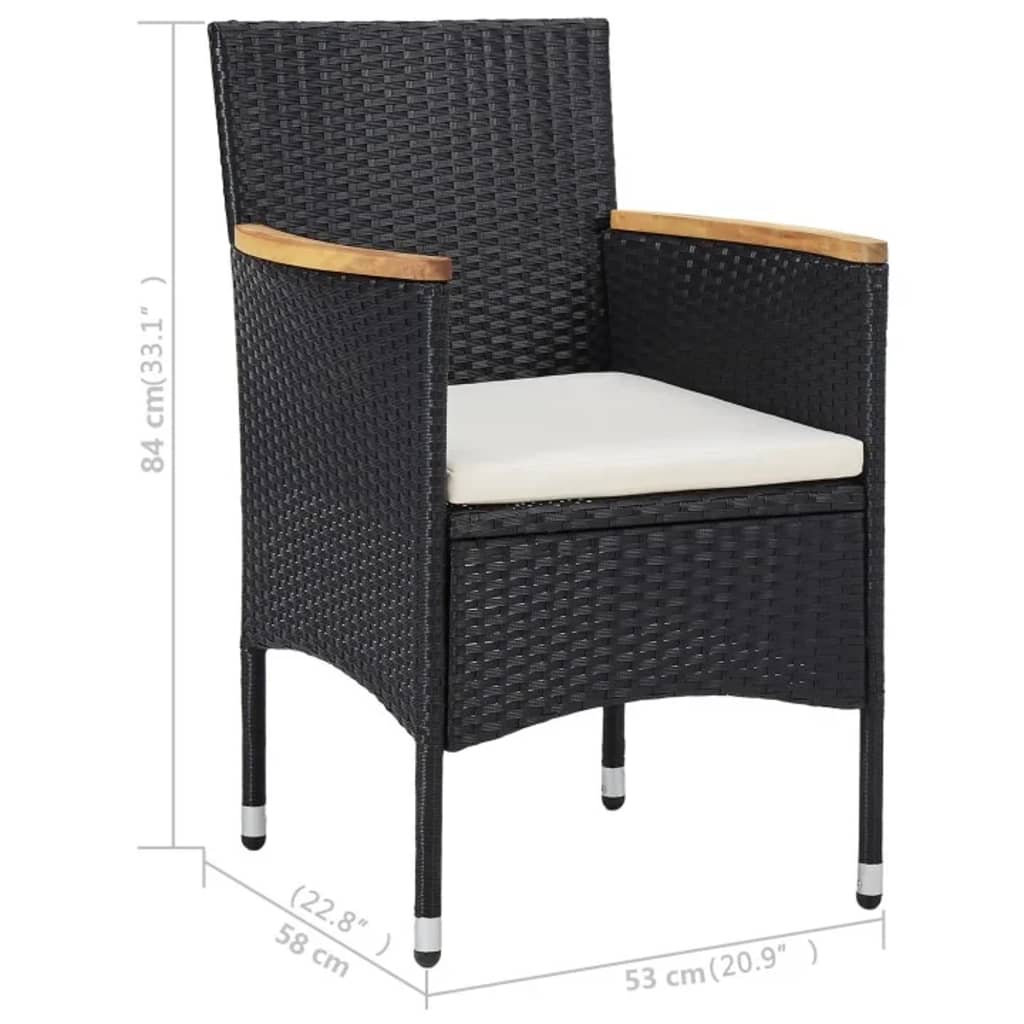 Set da Pranzo da Giardino 3 pz Polyrattan e Legno Massello Nero - homemem39
