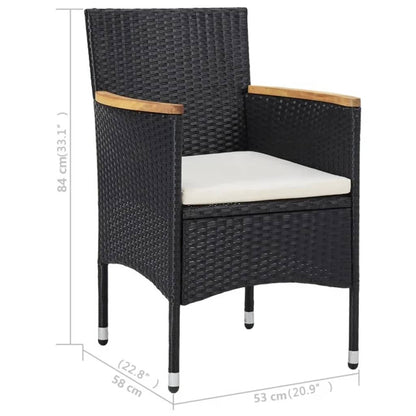 Set da Pranzo da Giardino 3 pz Polyrattan e Legno Massello Nero - homemem39