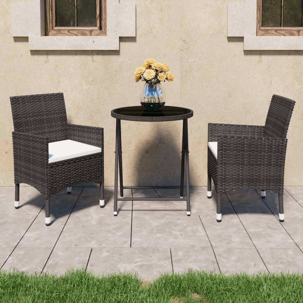 Set Bistrot Giardino 3 pz Polyrattan e Vetro Temperato Marrone - homemem39