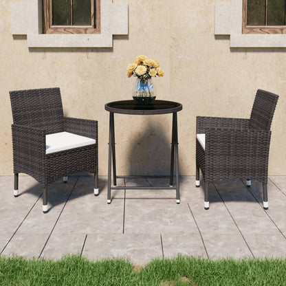 Set Bistrot Giardino 3 pz Polyrattan e Vetro Temperato Marrone - homemem39