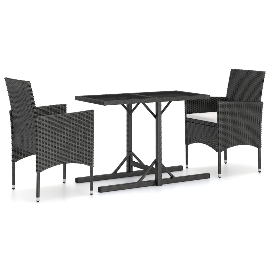 Set Pranzo da Giardino 3pz in Polyrattan e Vetro Temperato Nero - homemem39
