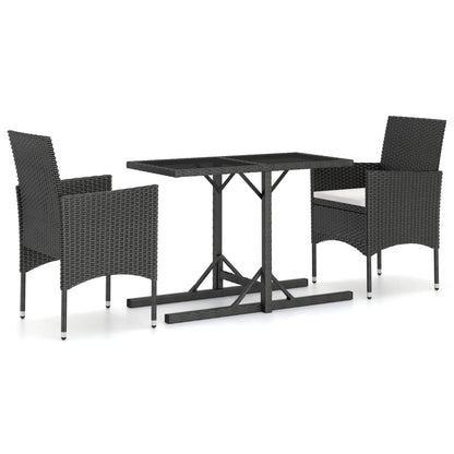 Set Pranzo da Giardino 3pz in Polyrattan e Vetro Temperato Nero - homemem39