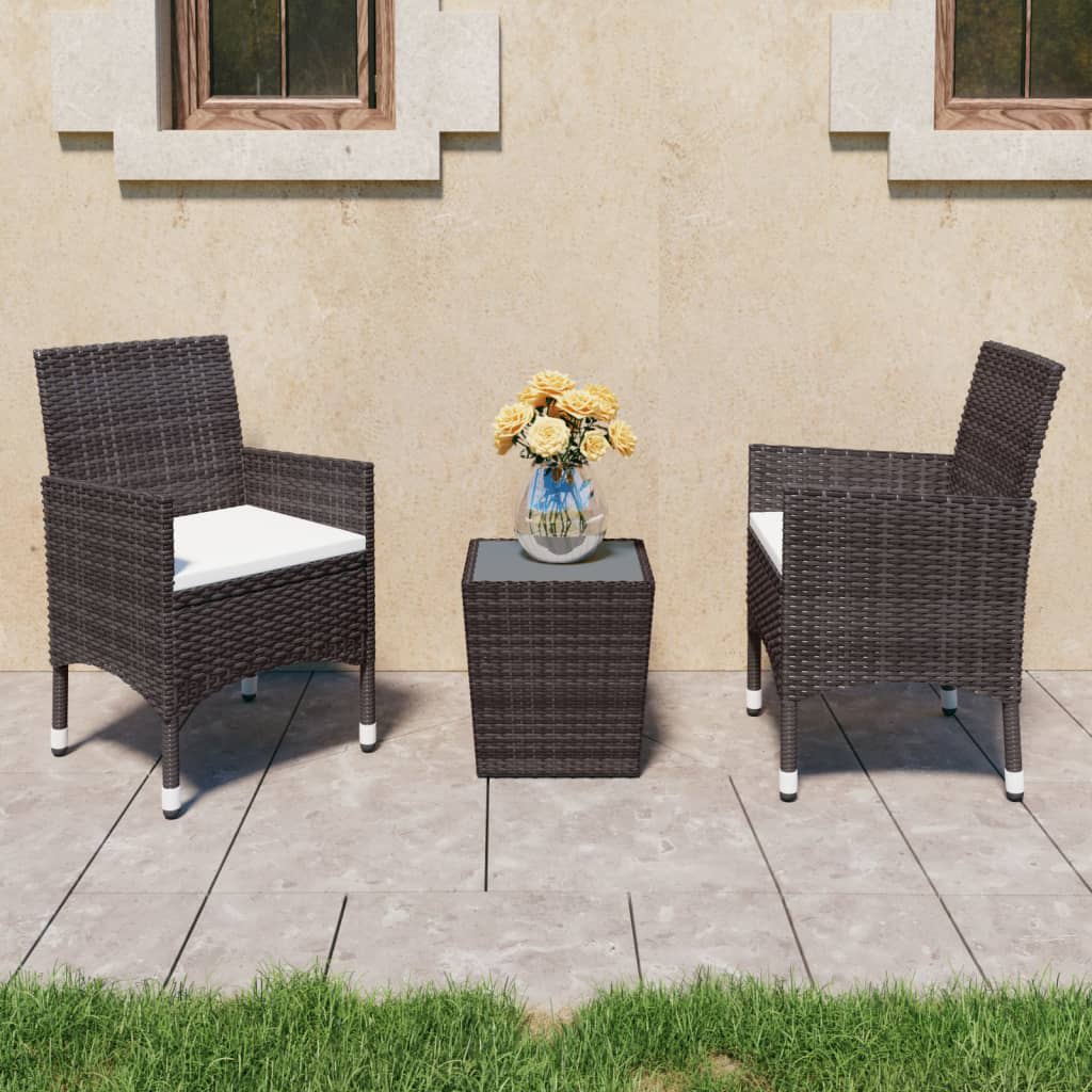 Set Bistrot Giardino 3 pz Polyrattan e Vetro Temperato Marrone - homemem39