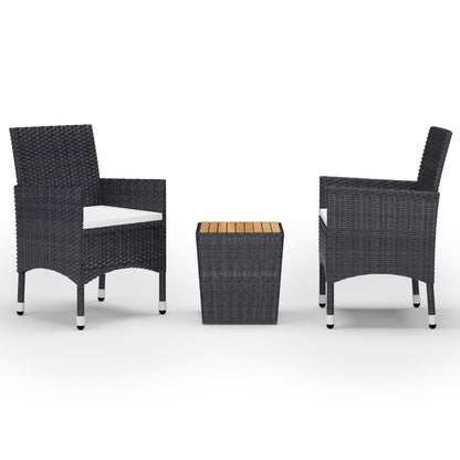 Set Bistrot da Giardino 3 pz Polyrattan e Legno Massello Nero - homemem39