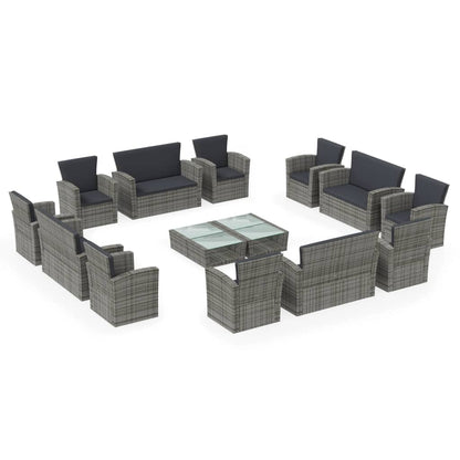 Set Divani da Giardino 16 pz con Cuscini in Polyrattan Grigio - homemem39