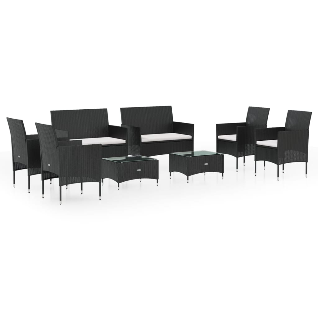 Set Divani da Giardino 8 pz con Cuscini in Polyrattan Nero - homemem39