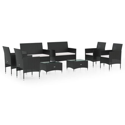 Set Divani da Giardino 8 pz con Cuscini in Polyrattan Nero - homemem39