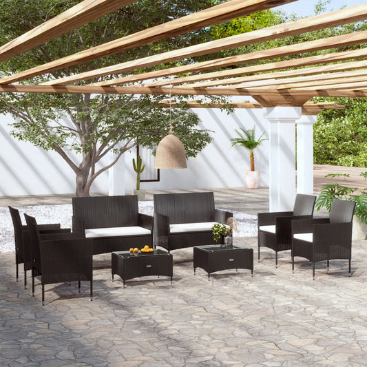 Set Divani da Giardino 8 pz con Cuscini in Polyrattan Nero - homemem39