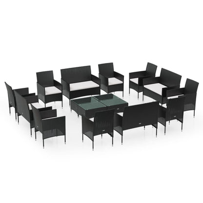 Set Divani da Giardino 16 pz con Cuscini in Polyrattan Nero - homemem39