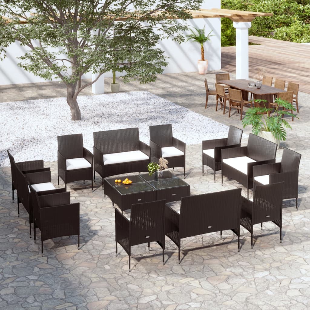 Set Divani da Giardino 16 pz con Cuscini in Polyrattan Nero - homemem39