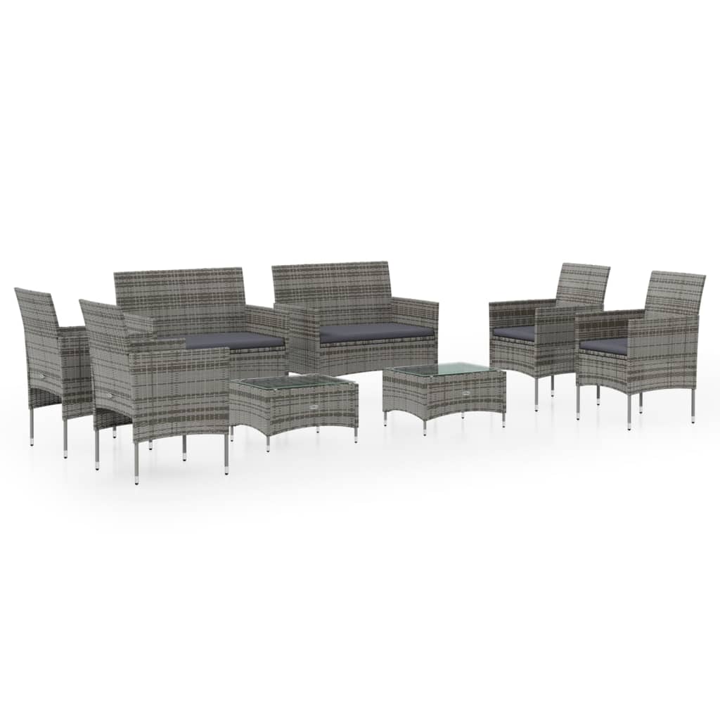 Set Divani da Giardino 8 pz con Cuscini in Polyrattan Grigio - homemem39
