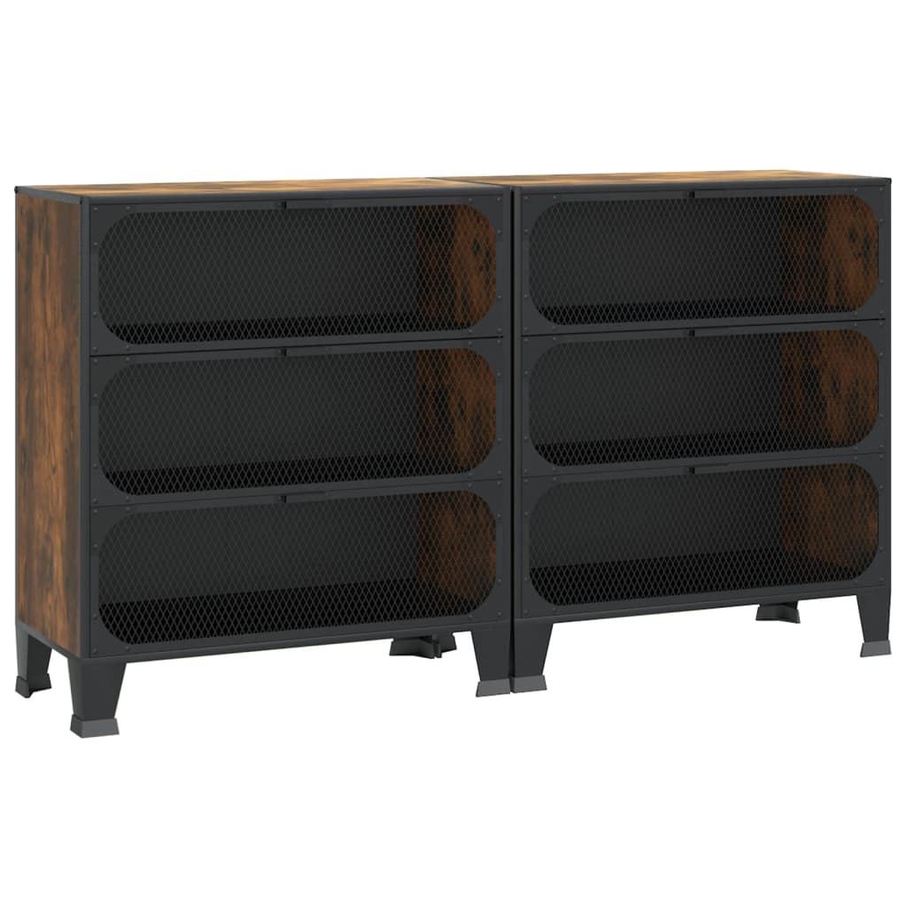 Armadietti 2 pz Marrone Rustico 72x36x82 cm Metallo e MDF | homemem39