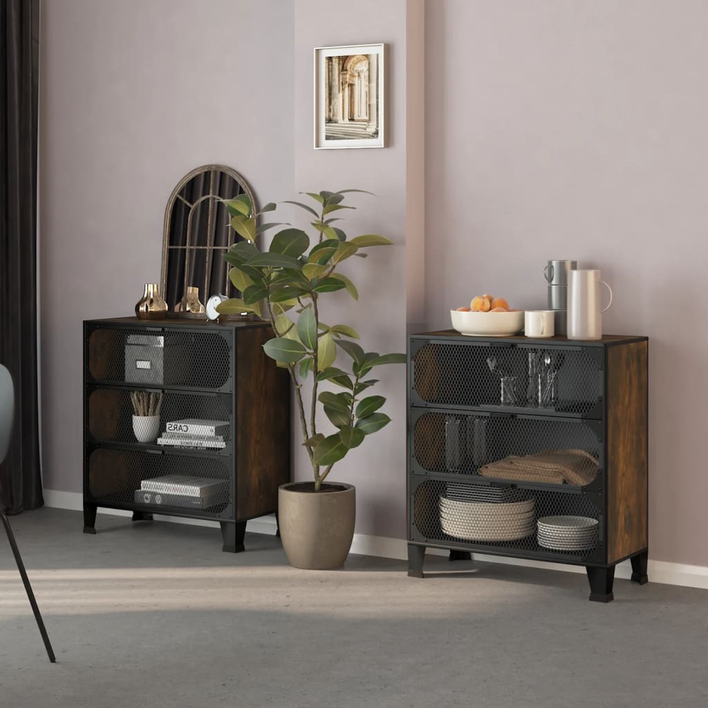 Armadietti 2 pz Marrone Rustico 72x36x82 cm Metallo e MDF | homemem39