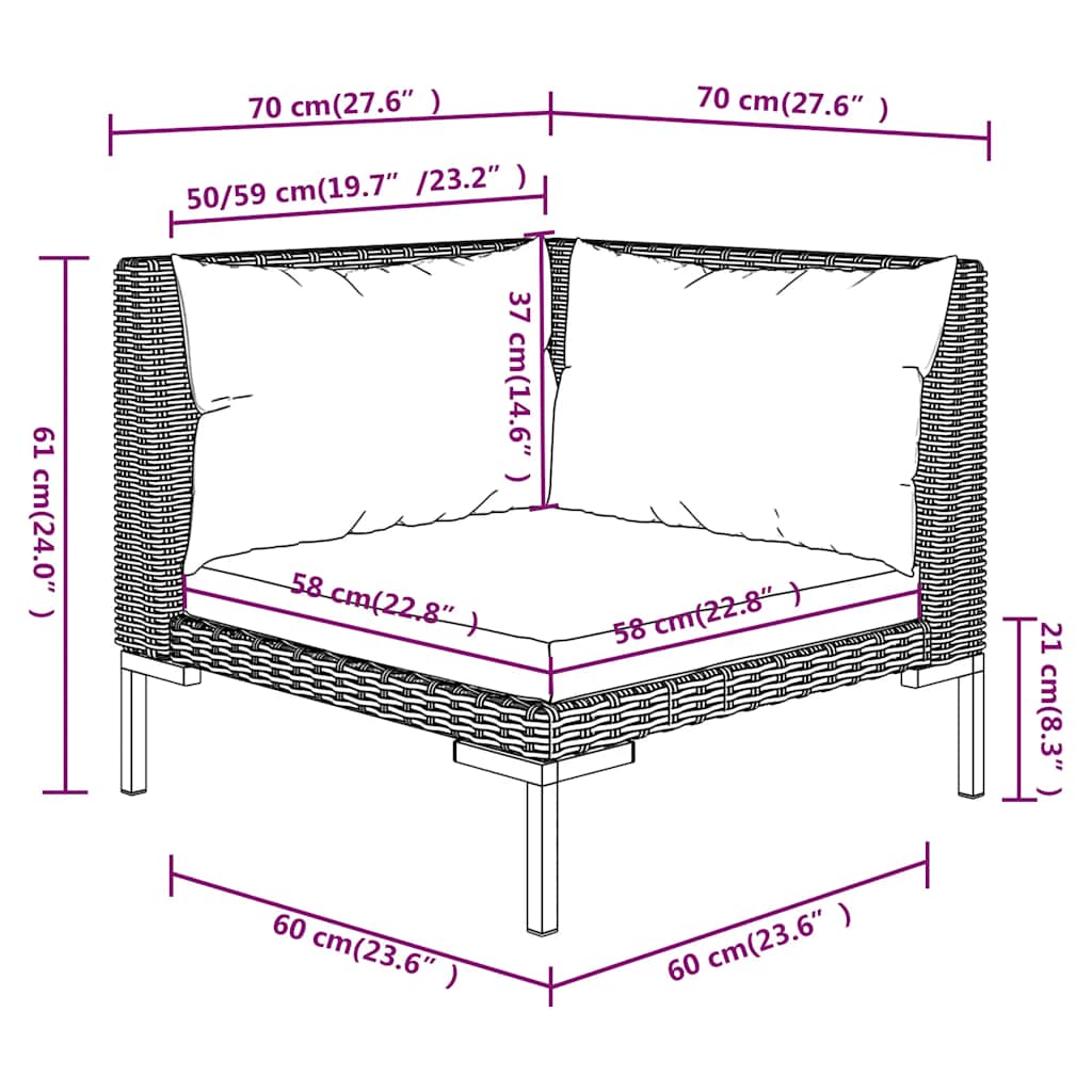 Divani da Giardino 2pz con Cuscini in Polyrattan Mezzo Tondo | homemem39
