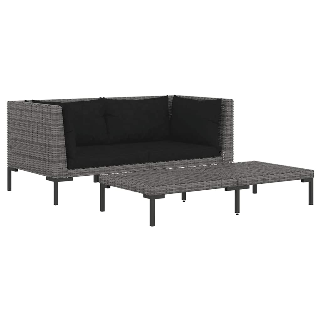 Set Divani da Giardino 3 pz Grigio Scuro Polyrattan Mezzo Tondo | homemem39