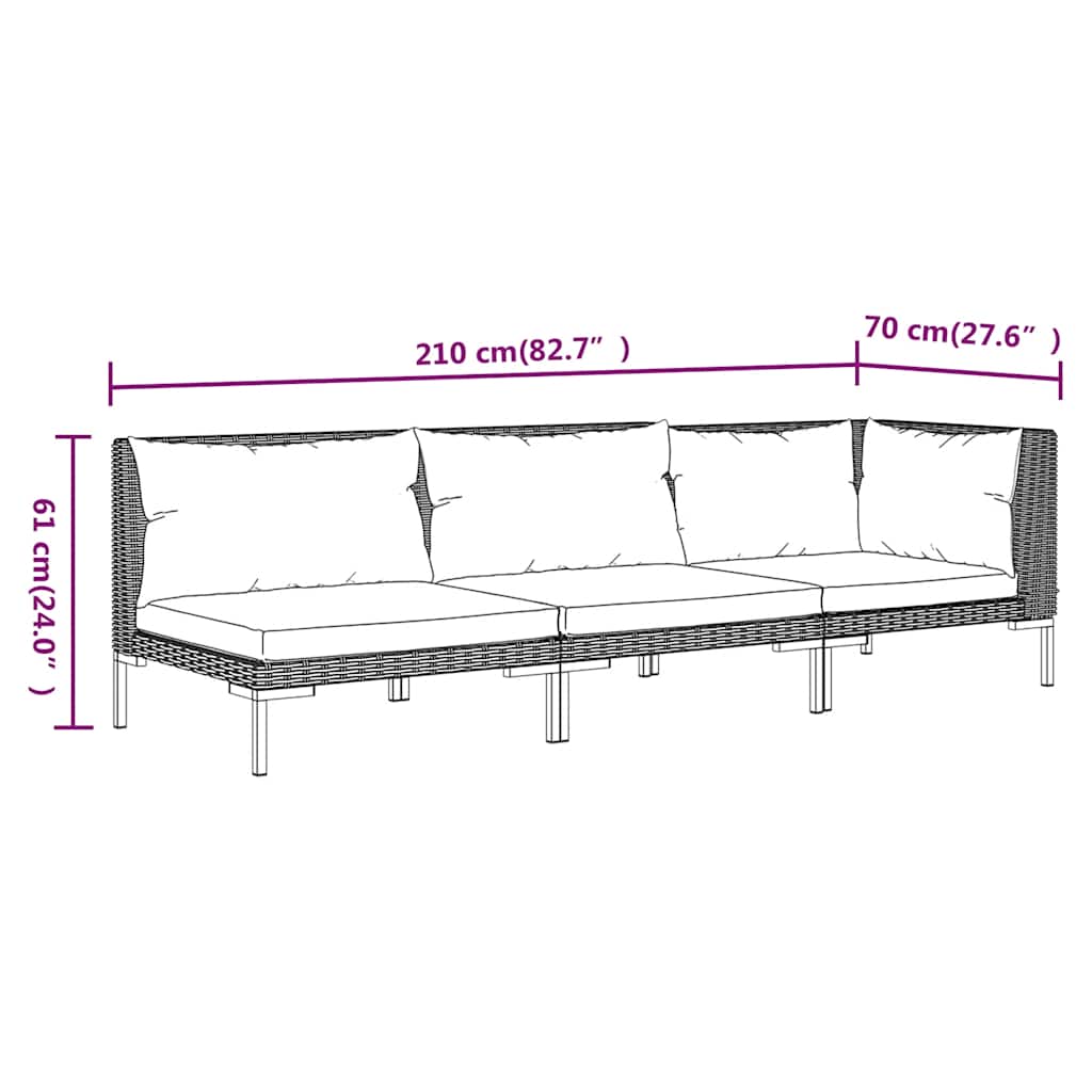 Set Divani da Giardino 3 pz Grigio Scuro Polyrattan Mezzo Tondo | homemem39