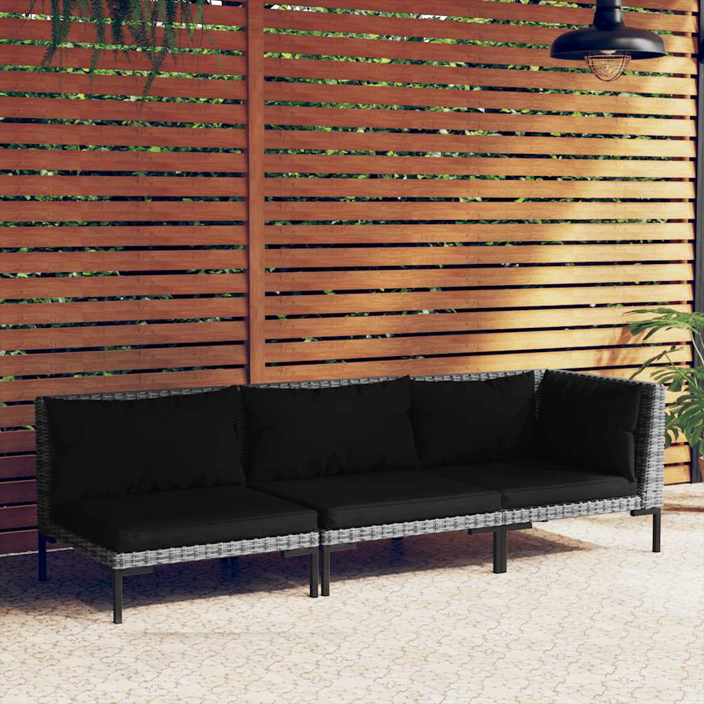 Set Divani da Giardino 3 pz Grigio Scuro Polyrattan Mezzo Tondo | homemem39