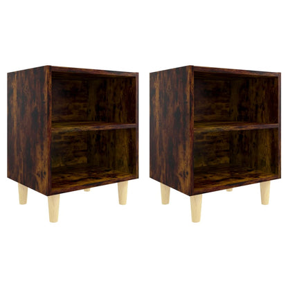 Comodini con Gambe in Legno Massello 2pz Rovere Fumo 40x30x50cm | homemem39