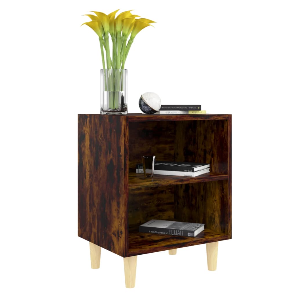 Comodini con Gambe in Legno Massello 2pz Rovere Fumo 40x30x50cm | homemem39