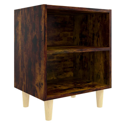 Comodini con Gambe in Legno Massello 2pz Rovere Fumo 40x30x50cm | homemem39