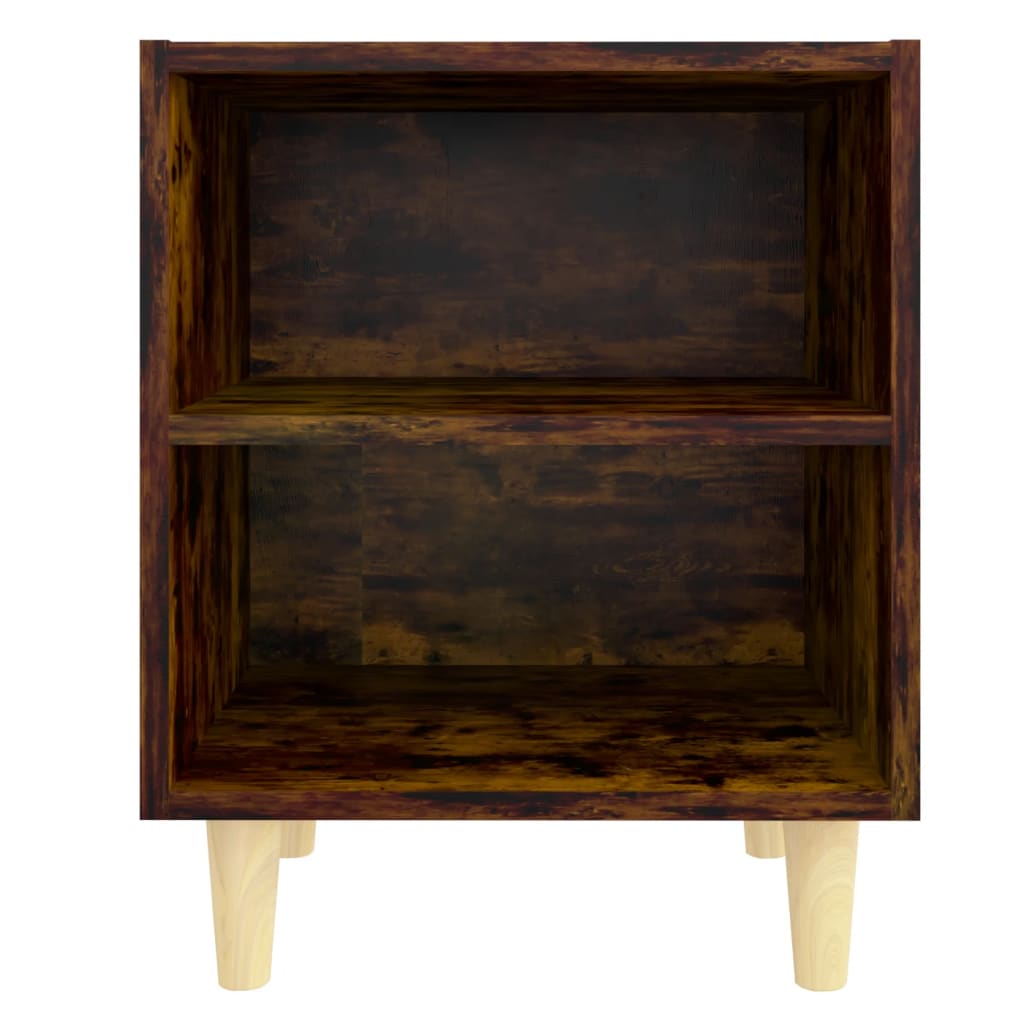 Comodini con Gambe in Legno Massello 2pz Rovere Fumo 40x30x50cm | homemem39