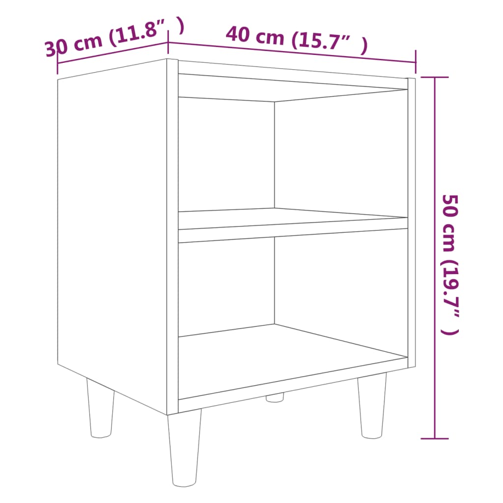 Comodini con Gambe in Legno Massello 2pz Rovere Fumo 40x30x50cm | homemem39