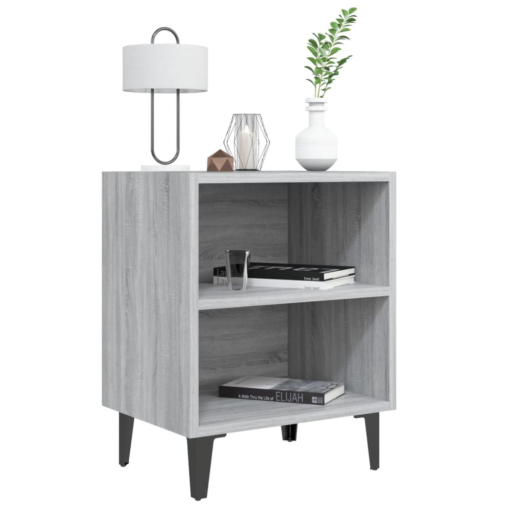 Comodino con Gambe in Metallo Grigio Sonoma 40x30x50 cm - homemem39