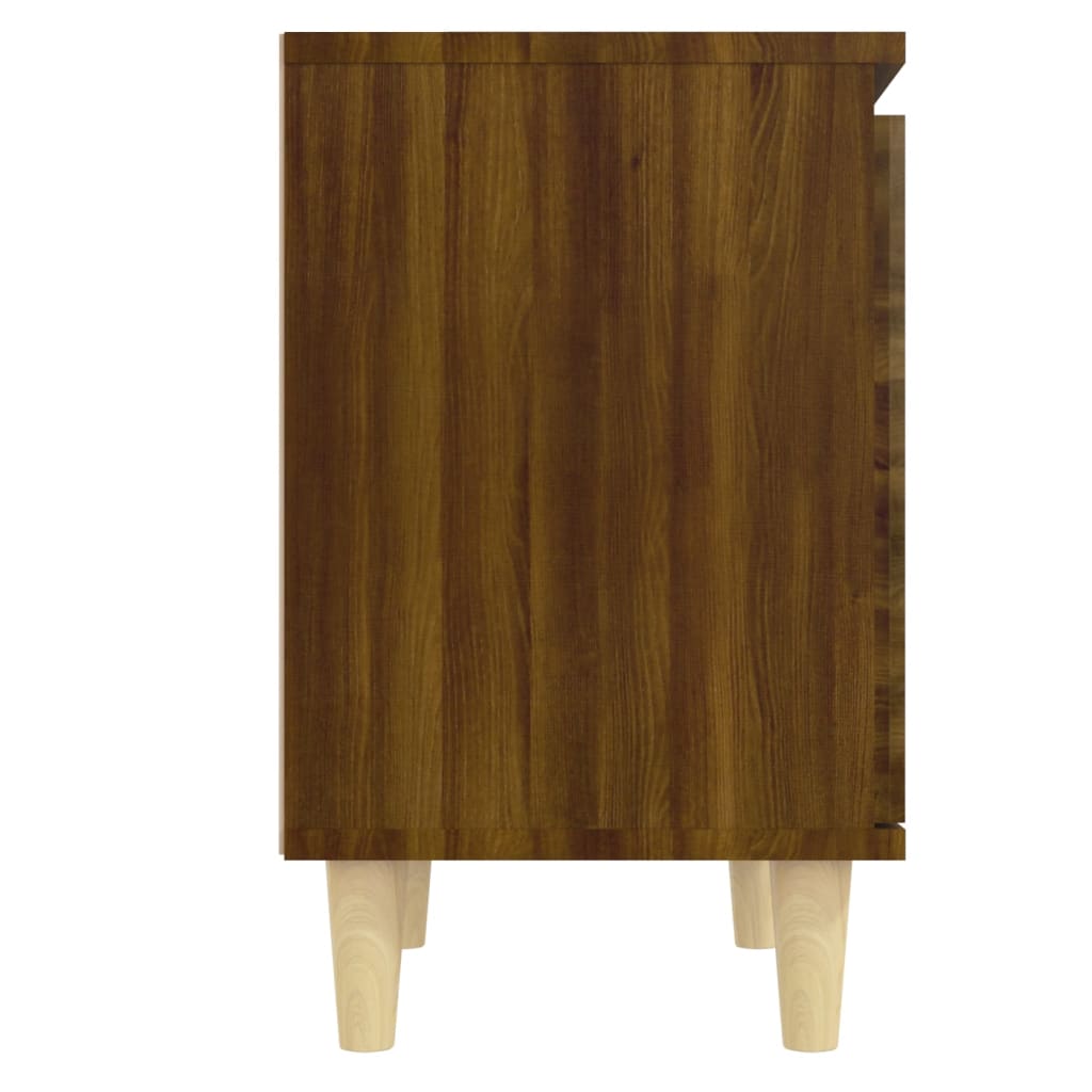 Comodino con Gambe in Legno Massello Rovere Marrone 40x35x50 cm - homemem39