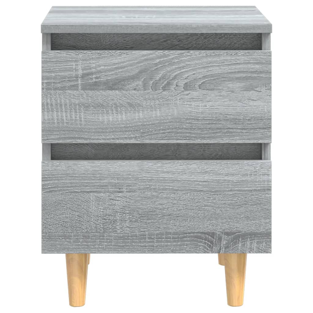 Comodino con Gambe in Legno Massello Grigio Sonoma 40x30x50 cm