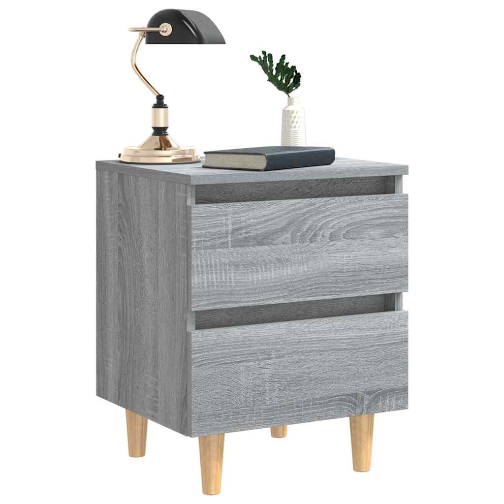 Comodini Gambe in Legno Massello 2 pz Grigio Sonoma 40x30x50 cm