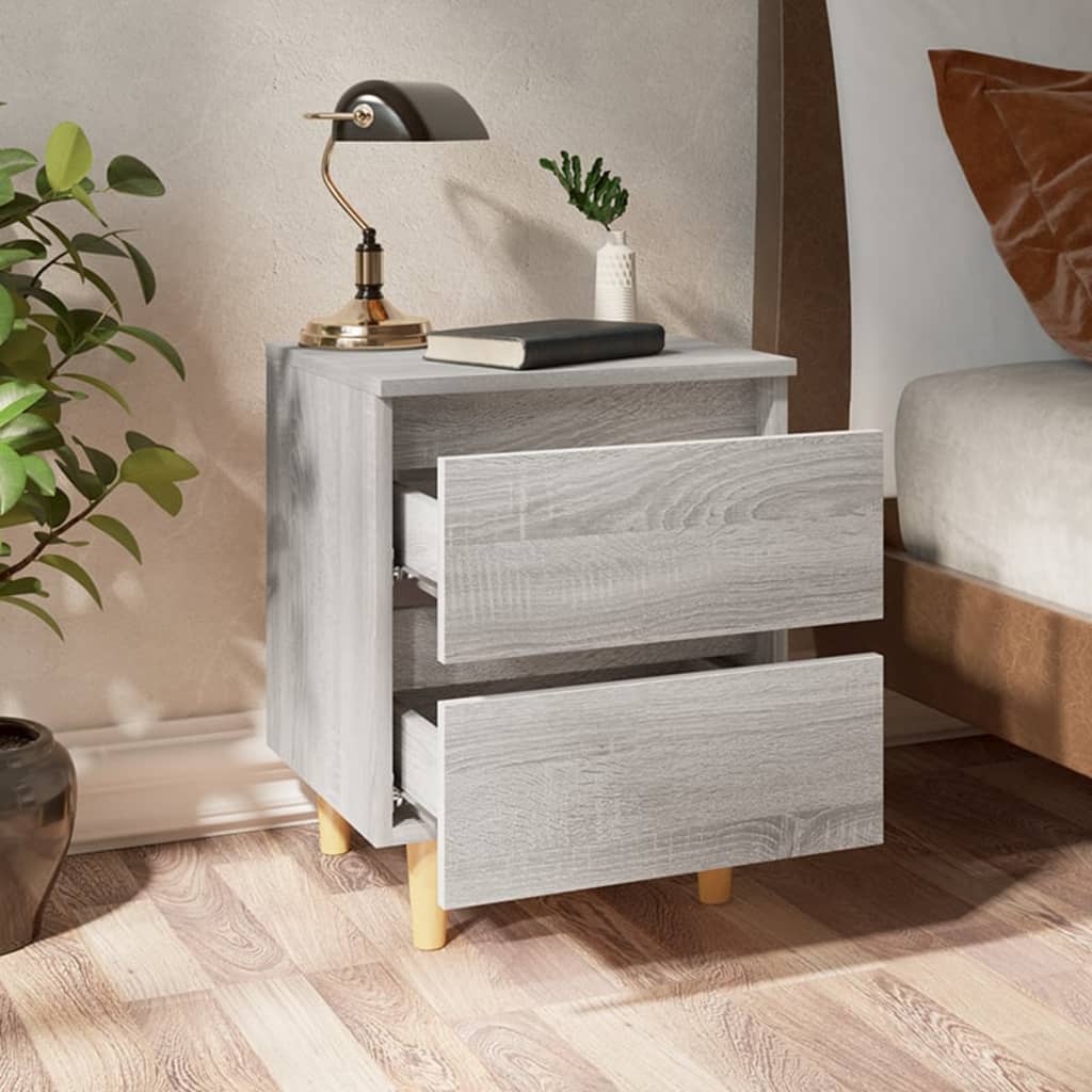 Comodini Gambe in Legno Massello 2 pz Grigio Sonoma 40x30x50 cm - homemem39
