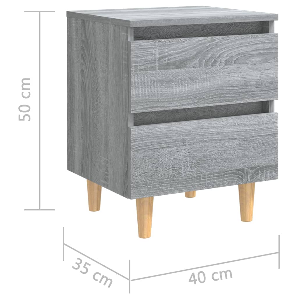 Comodini Gambe in Legno Massello 2 pz Grigio Sonoma 40x30x50 cm - homemem39