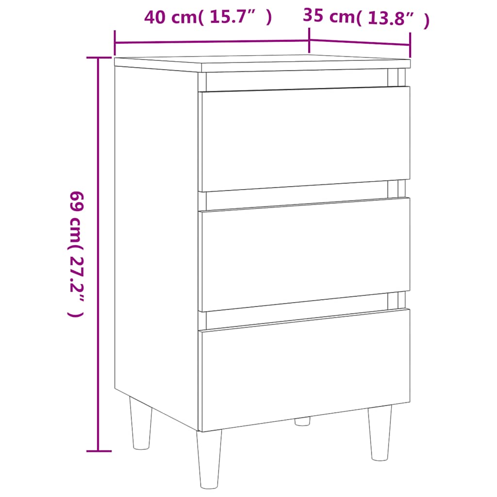 Comodini con Gambe in Legno Massello 2pz Rovere Fumo 40x35x69cm | homemem39