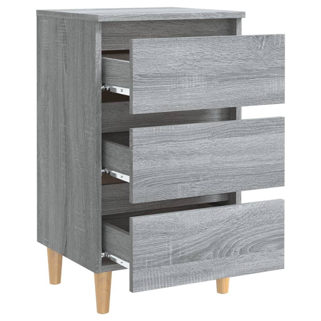Comodino con Gambe in Legno Massello Grigio Sonoma 40x35x69 cm - homemem39