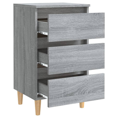Comodino con Gambe in Legno Massello Grigio Sonoma 40x35x69 cm - homemem39