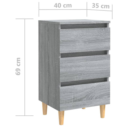 Comodino con Gambe in Legno Massello Grigio Sonoma 40x35x69 cm - homemem39