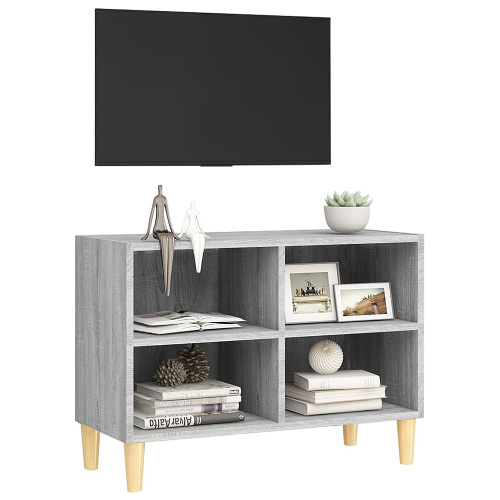 Mobile TV Gambe in Legno Massello Grigio Sonoma 69,5x30x50 cm - homemem39