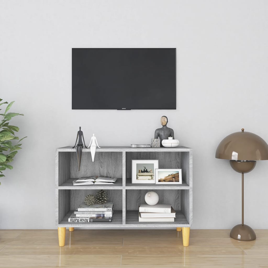 Mobile TV Gambe in Legno Massello Grigio Sonoma 69,5x30x50 cm - homemem39