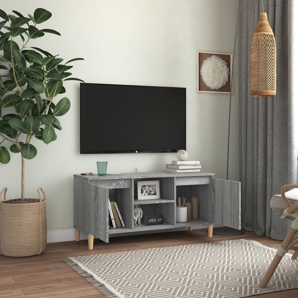 Mobile TV Gambe in Legno Massello Grigio Sonoma 103,5x35x50 cm - homemem39