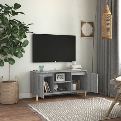 Mobile TV Gambe in Legno Massello Grigio Sonoma 103,5x35x50 cm - homemem39