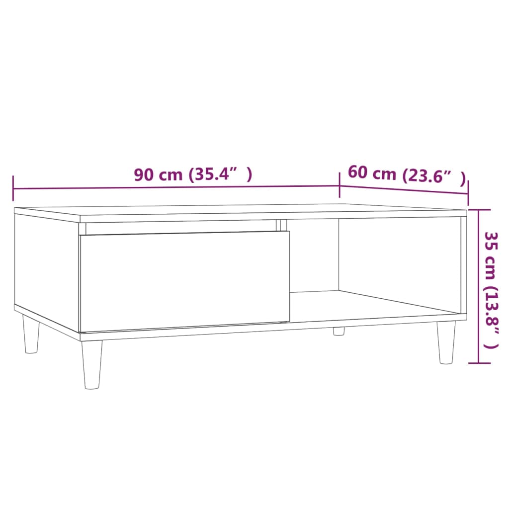 Tavolino da Salotto Rovere Marrone 90x60x35 cm in Truciolato | homemem39