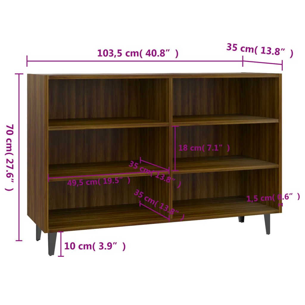 Credenza Rovere Marrone 103,5x35x70 cm in Truciolato