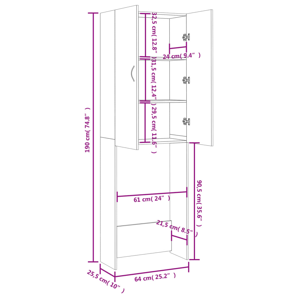 Mobile per Lavatrice Rovere Fumo 64x25,5x190 cm | homemem39