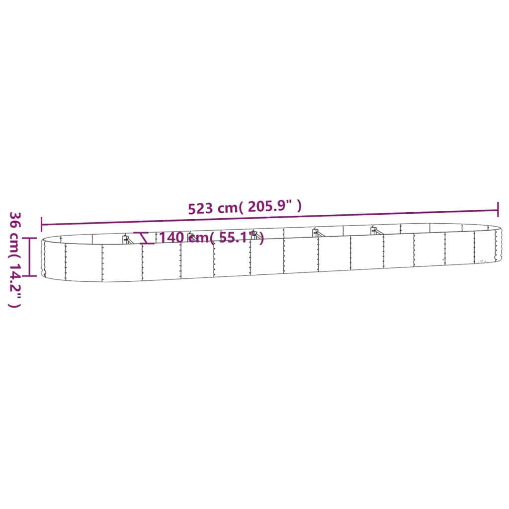 Letto Giardino Acciaio Verniciato Polvere 523x140x36 cm Marrone