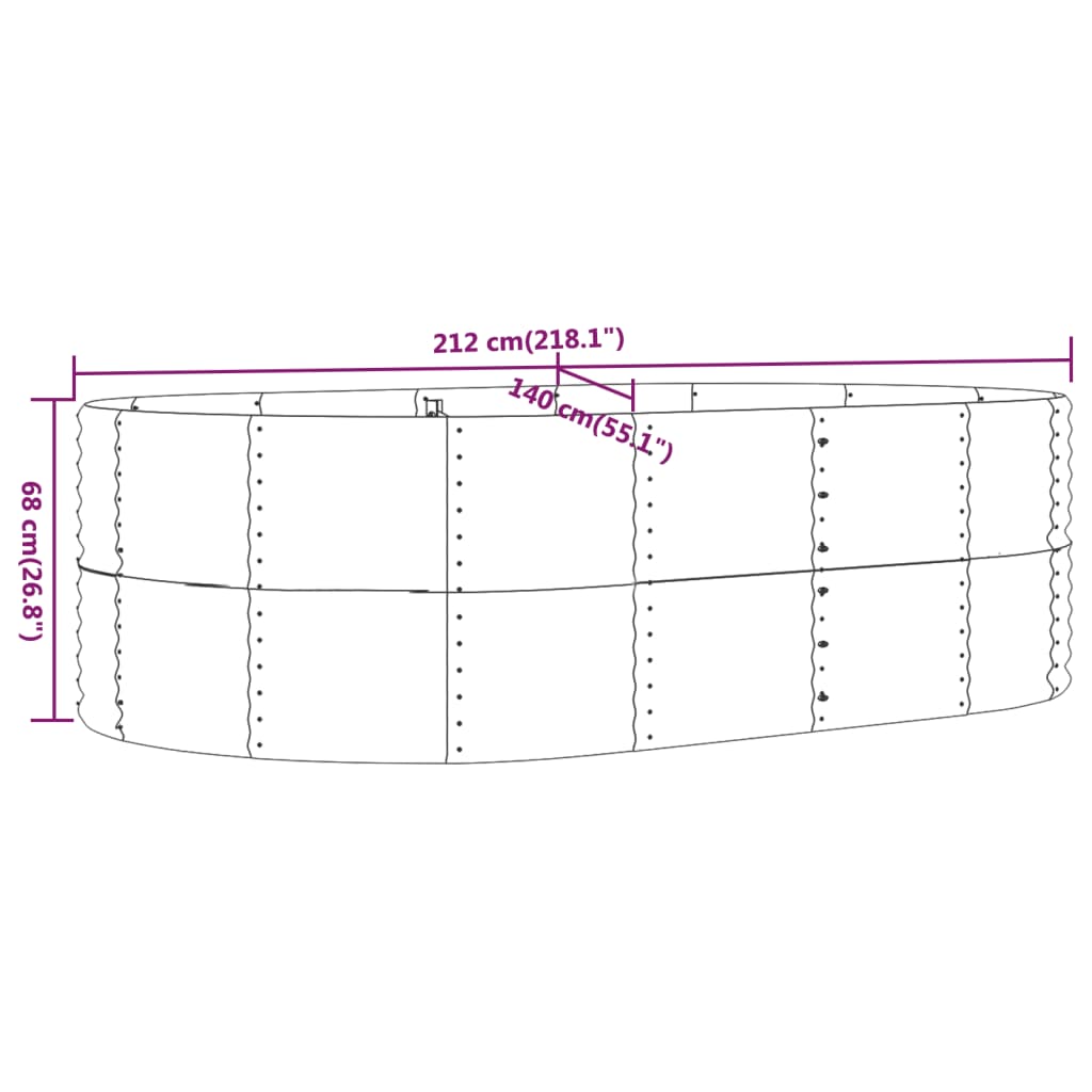 Garden Bed Powder Coated Steel 212x140x68 cm Gray