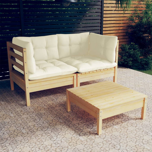 Set Salotto da Giardino 3 pz con Cuscini Crema Legno di Pino - homemem39