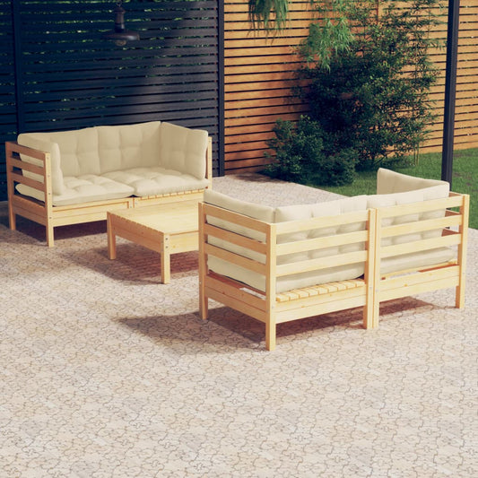 Set Salotto da Giardino 5pz con Cuscini Crema in Legno di Pino - homemem39